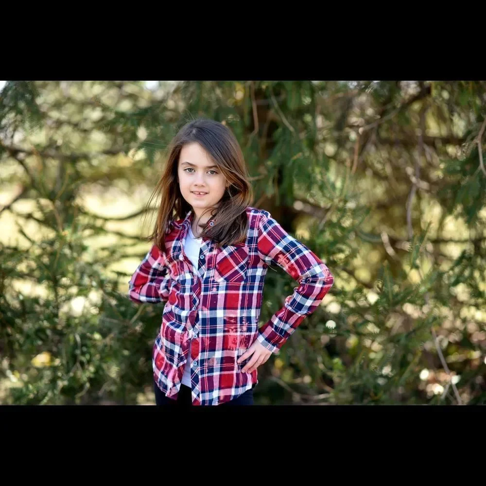 Kid's Plaid Flannel With KISS T-Shirt Patch
